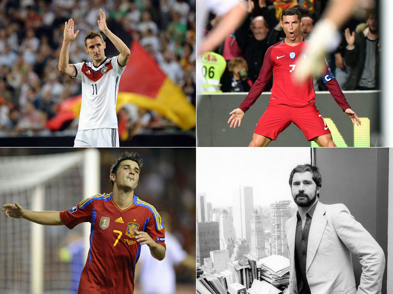 Helden in ihren L&#228;ndern: Miroslav Klose, Cristiano Ronaldo, David Villa und Gerd M&#252;ller