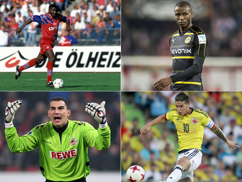 Kolumbianer in der Bundesliga: Elkin Soto, Adrian Ramos, Faryd Mondragon und James.