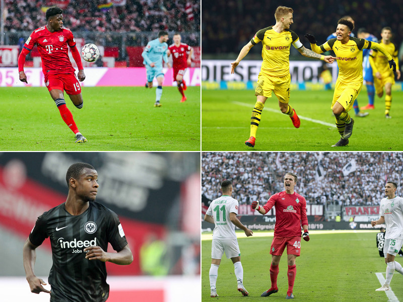 Sehr jung, aber schon in der Bundesliga angekommen: Alphonso Davies, Jadon Sancho, Evan Ndicka und Luca Plogmann.