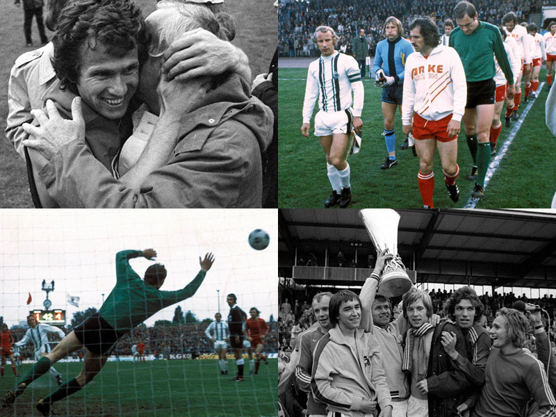 Borussia M&#246;nchengladbach feierte am 21. Mai 1975 den ersten Triumph einer deutschen Mannschaft im UEFA-Pokal. In den beiden Endspielen gegen den niederl&#228;ndischen Klub FC Twente Enschede setzten sich die &quot;Fohlen&quot; von Hennes Weisweiler nach einem 0:0 in D&#252;sseldorf mit 5:1 bei den Niederl&#228;ndern durch. Zum Held von Enschede avancierte einer, der gerade drei Wochen lang verletzt zusehen musste. Der Triumph vor 40 Jahren in Bildern ...