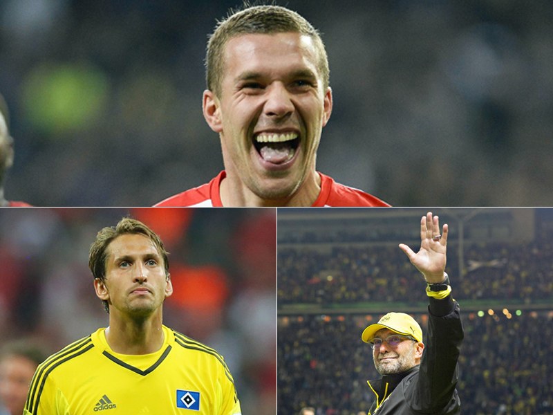 Lukas Podolski (o.), Rene Adler (u.l.), J&#252;rgen Klopp (u.r.)