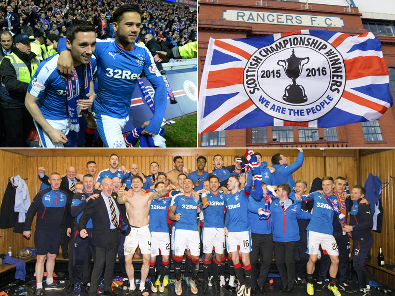 So feiern die Glasgow Rangers den Aufstieg