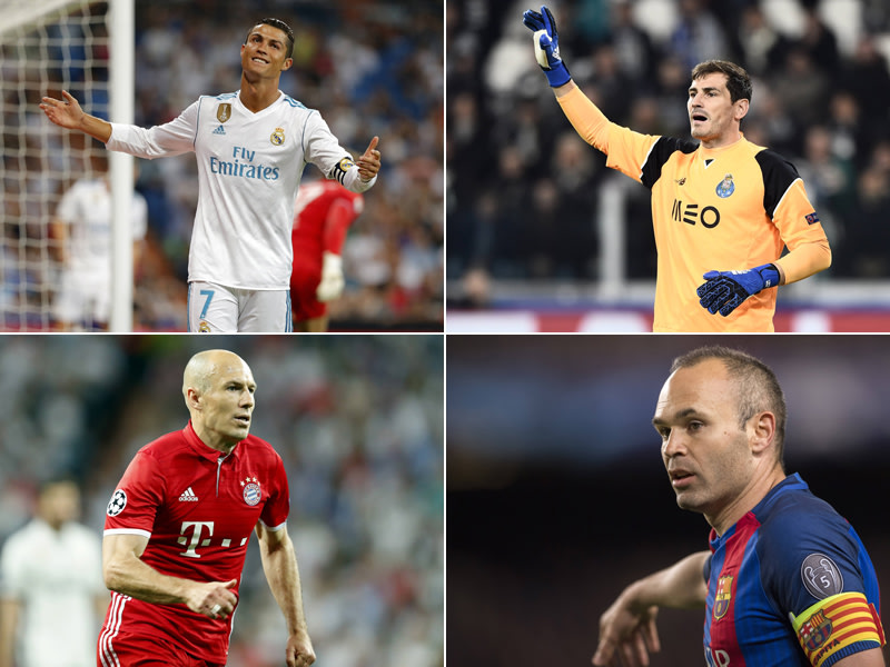 Cristiano Ronaldo, Iker Casillas, Andres Iniesta, Arjen Robben