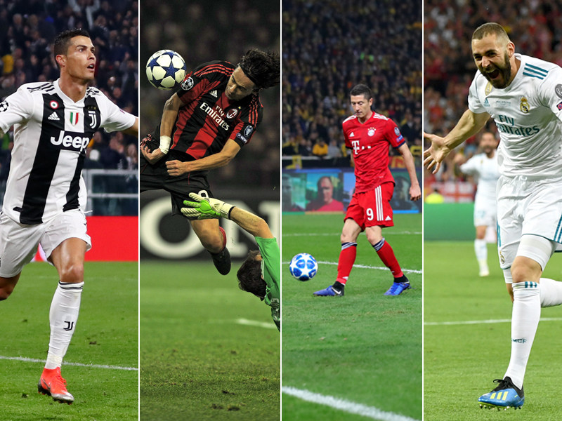 Cristiano Ronaldo, Pippo Inzaghi, Robert Lewandowski, Karim Benzema (v.l.)