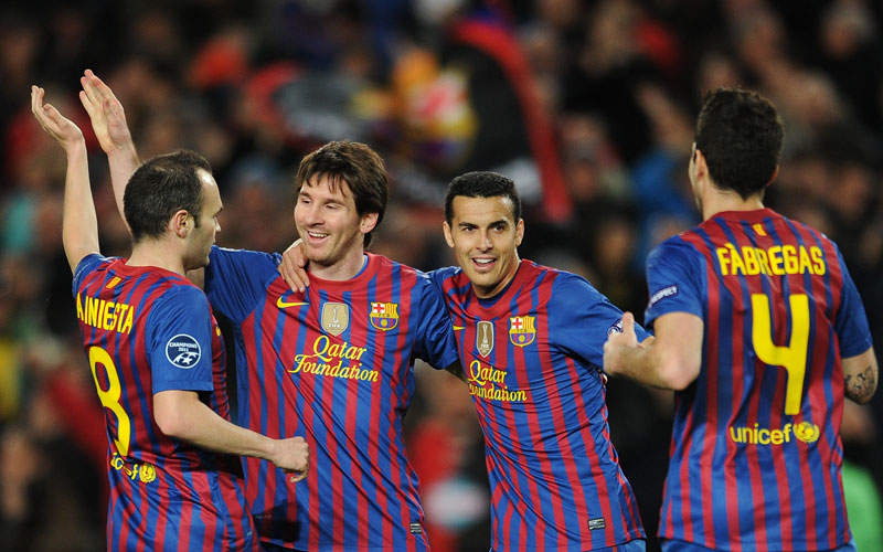 Andres Iniesta, Lionel Messi, Pedro und Cesc Fabregas (v.li.)