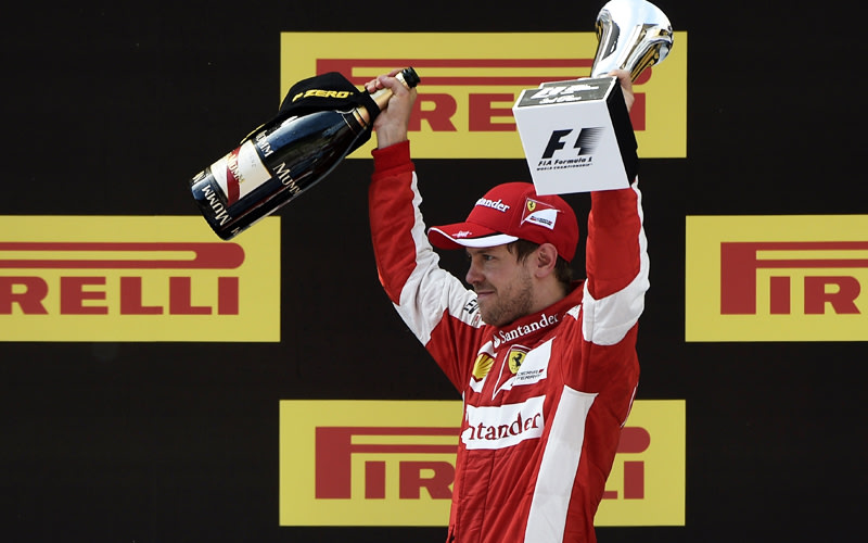 Ferrari-Pilot Sebastian Vettel lag lange Zeit auf P2, musste sich am Ende aber Lewis Hamilton geschlagen geben und wurde Dritter. 