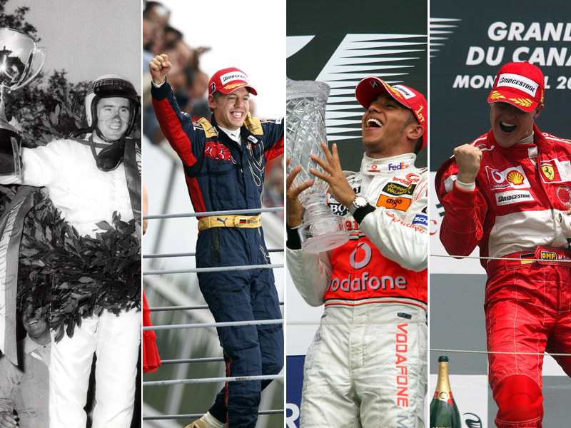 Jackie Stewart, Sebastian Vettel, Lewis Hamilton, Michael Schumacher (v.l.n.r.)