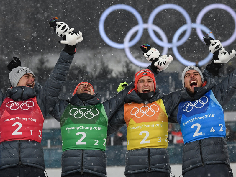 Vinzenz Geiger, Fabian Rie&#223;le, Eric Frenzel und Johannes Rydzek