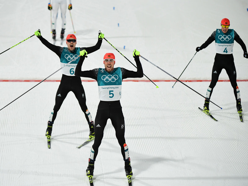 Johannes Rydzek (Gold), Fabian Rie&#223;le (Silber), Eric Frenzel (Bronze)