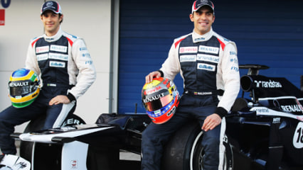 Der neue Williams FW34: Das Fahrerduo Bruno Senna und Pastor Maldonado bei der Präsentation in Jerez. 