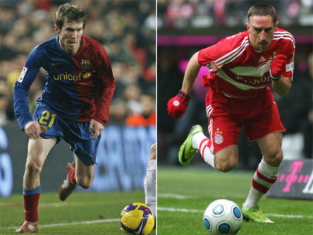 Fu&#223;ball, Aliaksandr Hleb vom FC Barcelona und Franck Ribery vom FC Bayern M&#252;nchen