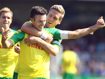 Die &quot;L&#246;wen&quot;-Spieler Danny Schwarz und Torben Hoffmann.