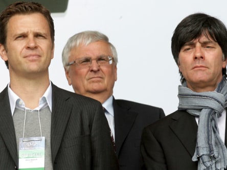 Team-Manager Oliver Bierhoff, DFB-Pr&#228;sident Theo Zwanziger und Bundestrainer Joachim L&#246;w.