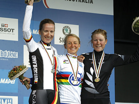 Judith Arndt, Weltmeisterin Emma Pooley und Linda Melanie Villumsen