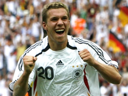 Lukas Podolski bejubelt seinen ersten WM-Treffer
