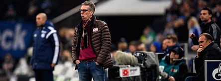 Peter Stöger (Mi.), Jörg Schmadtke (re.)