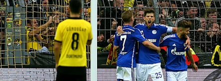 Königsblaue Freude: May Meyer, Klaas Jan Huntelaar und Junior Caicara (v.li.).