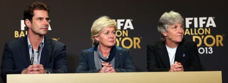 Ralf Kellermann, Silvia Neid und Pia Sundhage (v. li.)