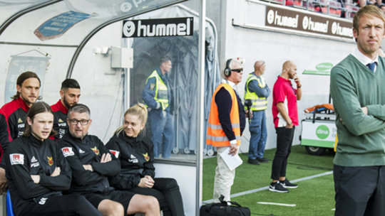 Führte den Östersunds FK aus der Viertklassigkeit in die Europa League: Trainer Graham Potter (re.).