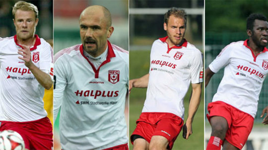 Engelhardt, Banovic, Furuholm und Mouaya (v.li.) waren neben dem HFC auch schon für ihre Nationalteams am Ball.