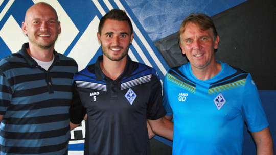 Künftig in einem Verein: Mannheims Geschäftsführer Markus Kompp, Kevin Conrad und Cheftrainer Gerd Dais (v.l.n.r.).