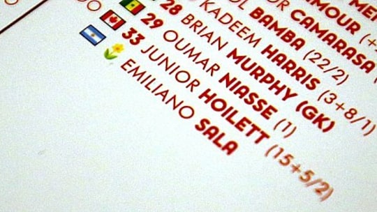 Programmheft des FC Arsenal: Eine Blume neben dem Namen von Emiliano Sala.