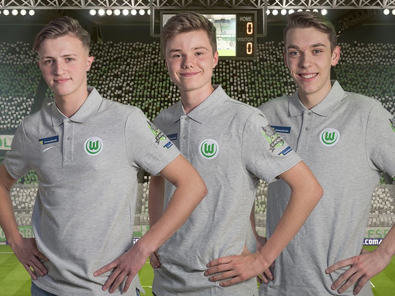 Das sind die Academy-eSportler des VfL Wolfsburg (v.l.n.r.): Riad Fazlija, Julius K&#252;hle und Benedikt Bauer.  