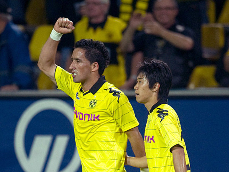 Das &quot;dynamische Duo&quot; beim BVB: Lucas Barrios und Shinji Kagawa trafen in Durchgang eins jeweils doppelt.