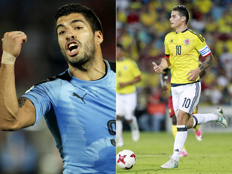 Sie w&#252;rden ihren Nationen gerne in der WM-Qualifikation helfen: Uruguays Luis Suarez (l.) und Kolumbiens James.