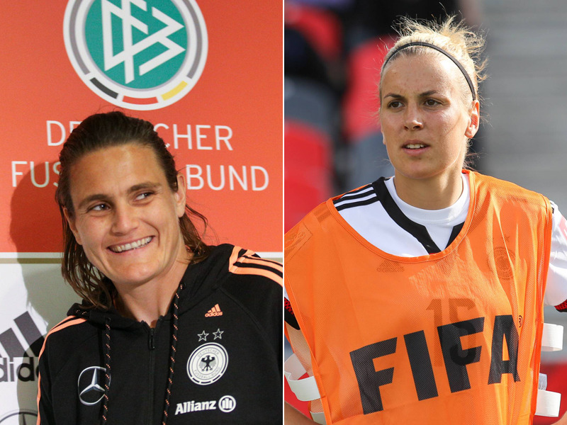 Keinerlei Missstimmung: DFB-Kapit&#228;nin Nadine Angerer und Abwehrspielerin Jennifer Cramer (re.).