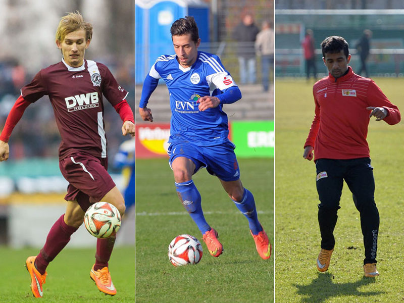 Werden n&#228;chste Saison in der 3. Liga spielen: Lukas Novy (li.), Manuel Farrona Pulido (mi.) und Ahmed Waseem Razeek.
