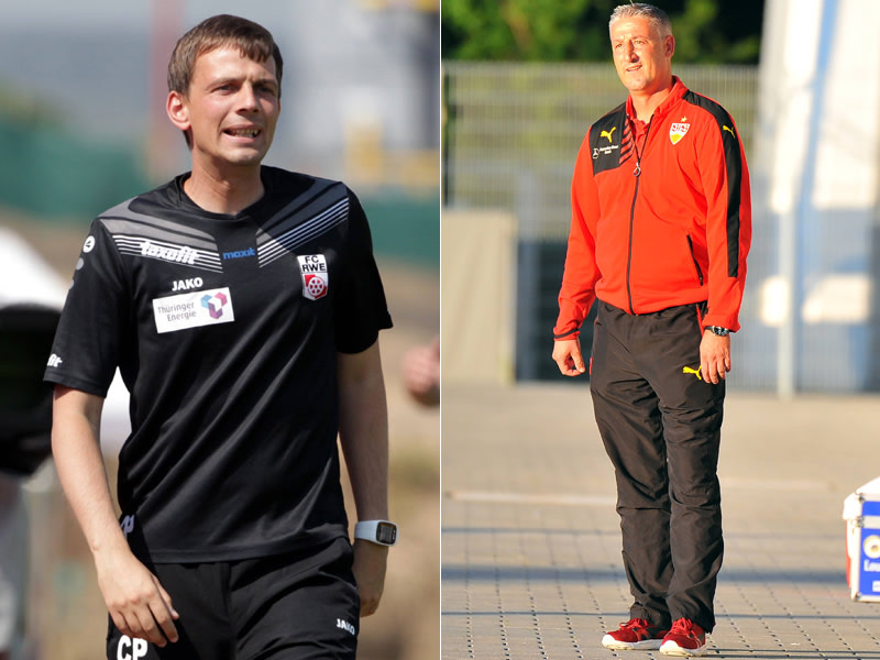 Wollen mit ihren Teams raus aus dem Tabellenkeller: RWE-Coach Christian Preu&#223;er (li.) und VfB-Trainer J&#252;rgen Kramny.