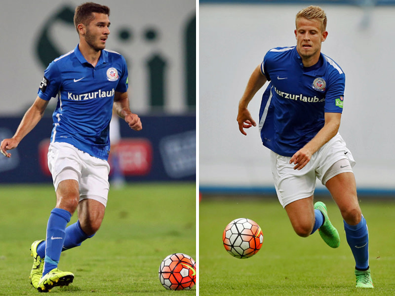 Hasan &#220;lker (l.) und Tommy Grupe sind auch weiterhin f&#252;r Hansa Rostock am Ball. 