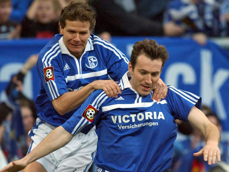 Andreas M&#246;ller (li.) und Marc Wilmots gemeinsam auf Schalke, nun kommt es bei der EM zum Wiedersehen.