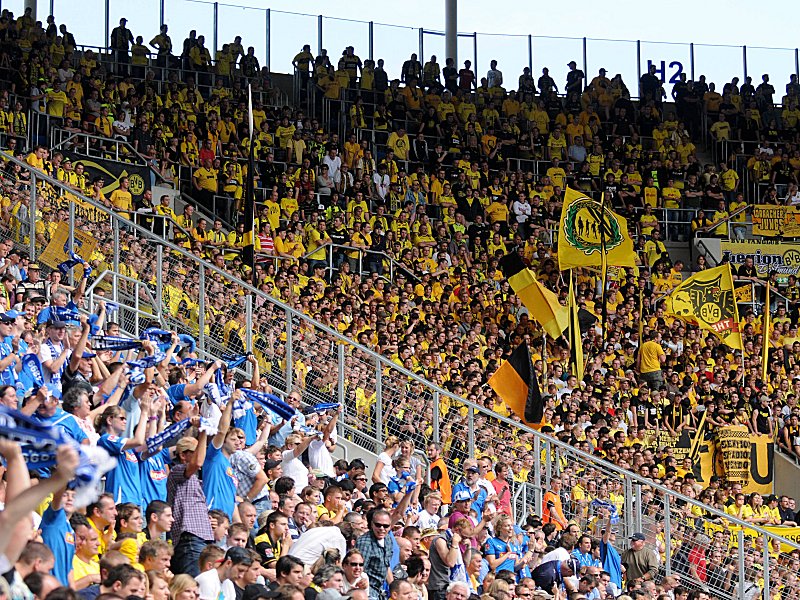 Unter Beschallung: Dortmunder Fans in Sinsheim.