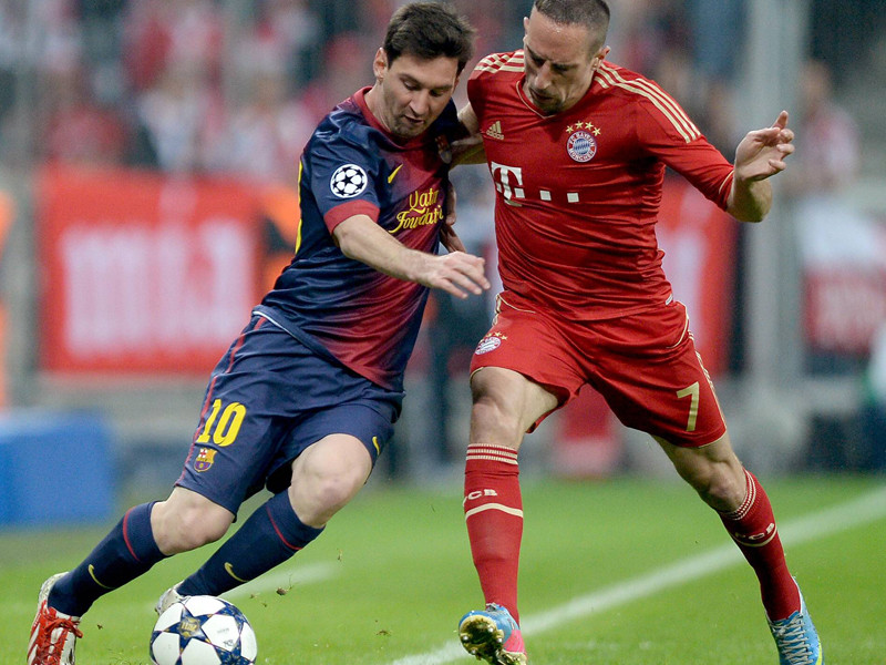 Neuauflage des Champions-League-Halbfinals 2013: Barcelona und Lionel Messi (li.) gegen Bayern M&#252;nchen und Franck Ribery (re.).