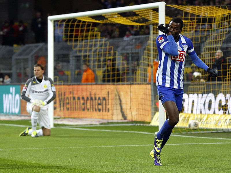 Jubelte auch schon in Dortmund: Hertha-Angreifer Adrian Ramos steuerte ein Tor beim 2:1-Hinrundensieg bei.