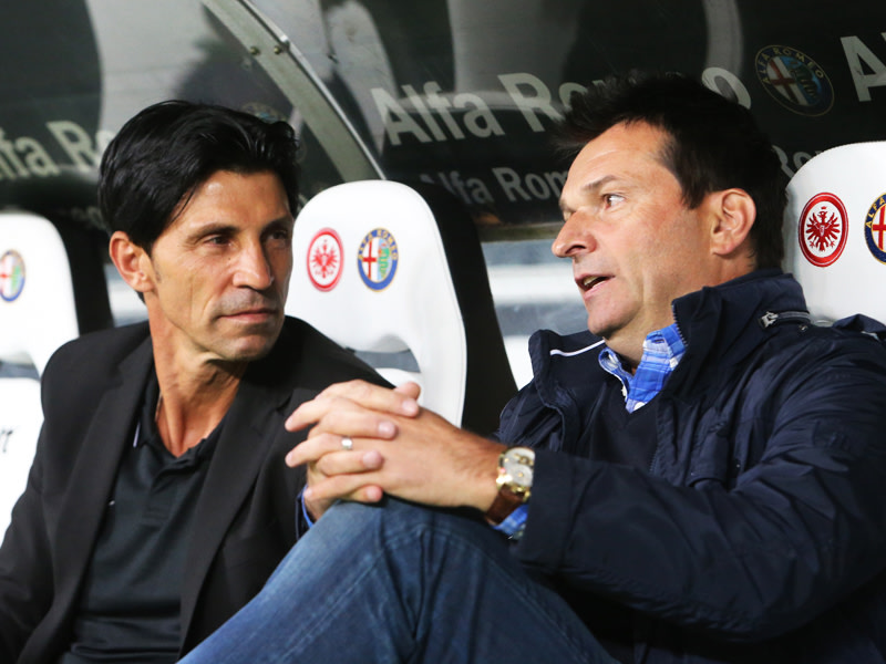 Entspannte Stimmung, trotz Derby: Der Mainzer Manager Christian Heidel (re.) und Frankfurts Sportdirektor Bruno H&#252;bner. 