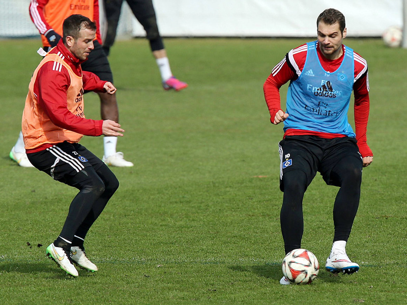 Stehen wohl am Freitagabend gegen Hertha beide in der Anfangsformation: Rafael van der Vaart und Pierre-Michel Lasogga (r.).