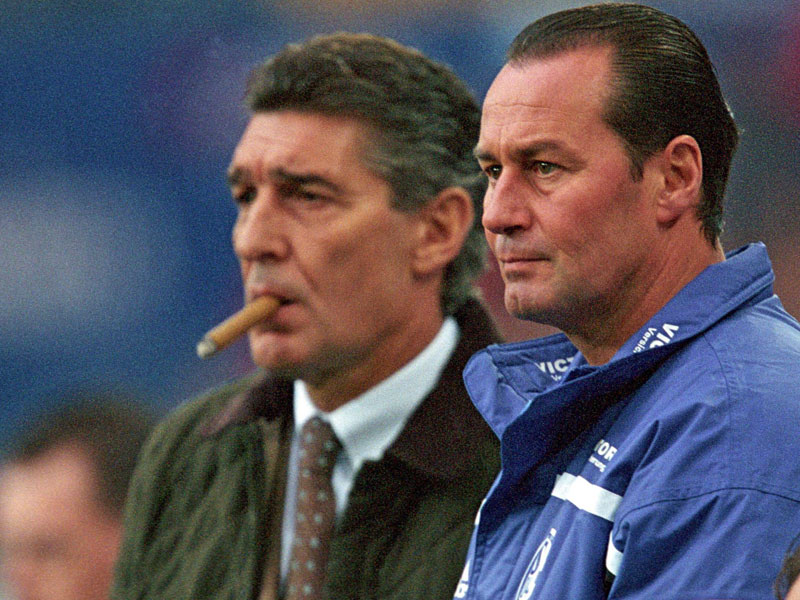 Schalkes Jahrhundert-Trainer Huub Stevens und der ehemalige Manager Rudi Assauer.