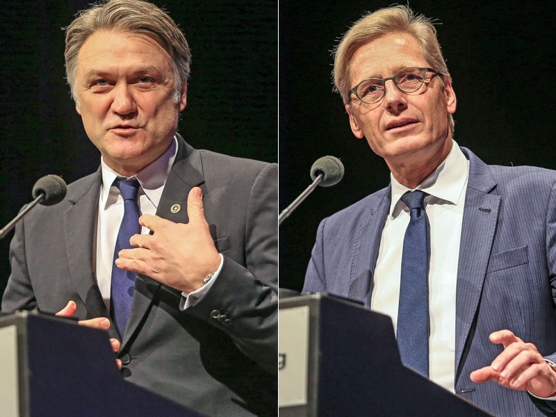 M&#252;ssen die Finanz-Misere meistern: HSV-Vorstandsboss Dietmar Beiersdorfer und Aufsichtsratsvorsitzende Karl Gernandt.