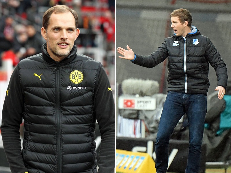 Treffen am Sonntag aufeinander: BVB-Coach Thomas Tuchel (li.) und Hoffenheims Trainer Julian Nagelsmann.