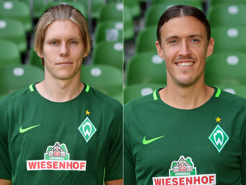 Kleiner Scherz ohne Folgen: Die Bremer Offensivspieler Aron Johannsson und Max Kruse kamen mit speziellen Frisuren zum Fotoshooting.