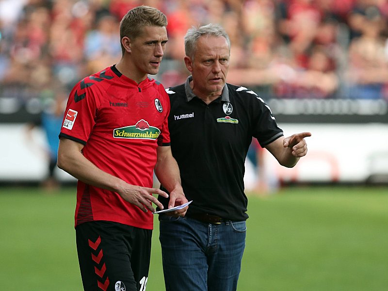 Freuen sich auf die Europa-League-Qualifikation gegen NK Domzale: Nils Petersen und Christian Streich vom SC Freiburg.
