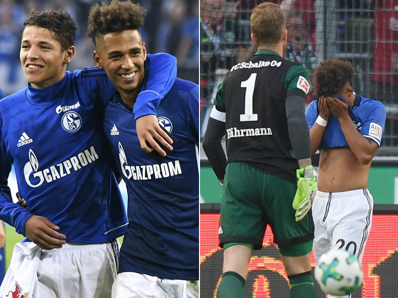 Schalkes verschiedene Gesichter: links nach dem Sieg gegen Leipzig, rechts nach dem 0:1 in Hannover.