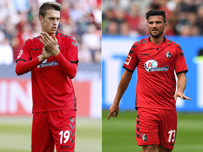 Die beiden Freiburger Janik Haberer und Marco Terrazzino (re.) wollen gegen ihren Ex-Klub Hoffenheim zuschlagen.