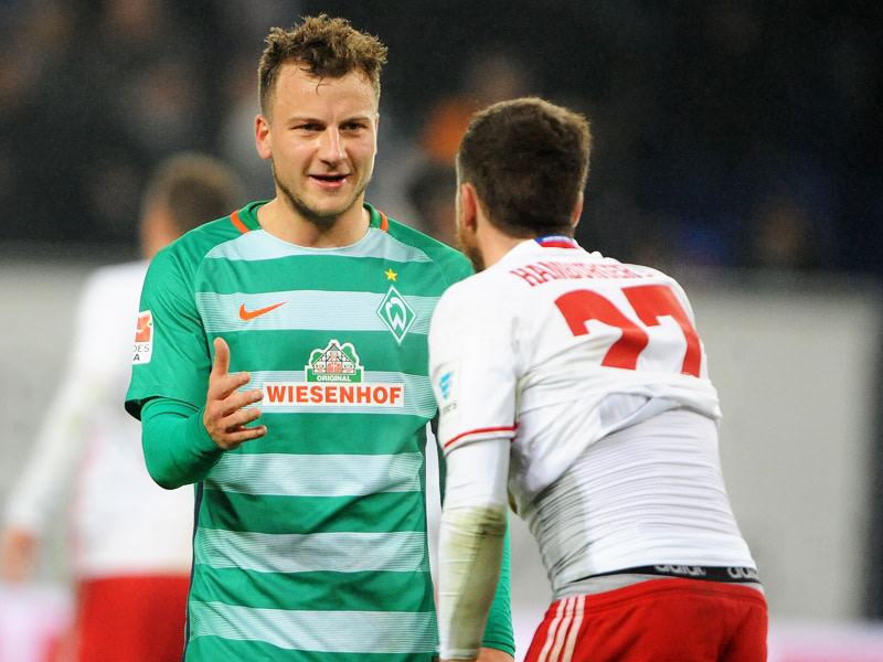 &quot;Wir hatten uns hier mehr erhofft&quot;: WerderBremens Philipp Bargfrede (li.) nach dem Spiel gegen den HSV.