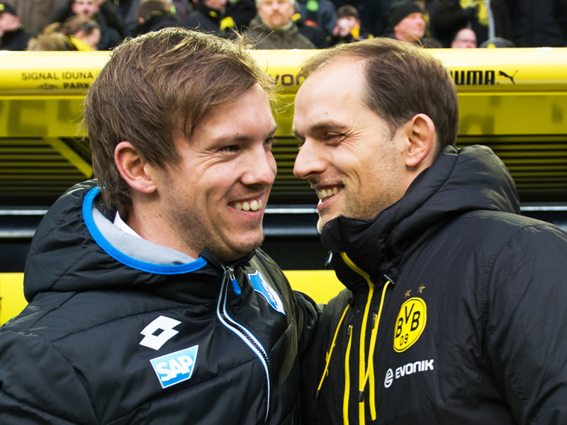 Wiedersehen: Julian Nagelsmann trifft mit Hoffenheim auf Thomas Tuchel (re.) und Borussia Dortmund. 