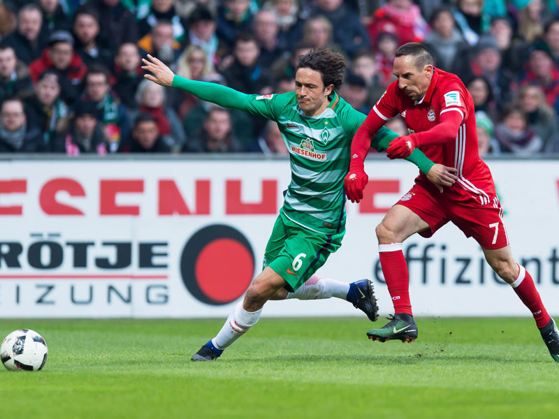 &quot;Ein Antreiber, immer aktiv, sehr aggressiv&quot;: Werders Neuzugang Thomas Delaney, hier links im Duell mit Bayerns Franck Ribery. 