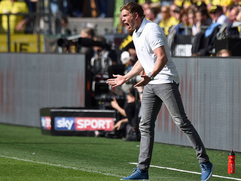 Gewohnt emotional an der Seitenlinie: TSG-Coach Julian Nagelsmann in Dortmund.